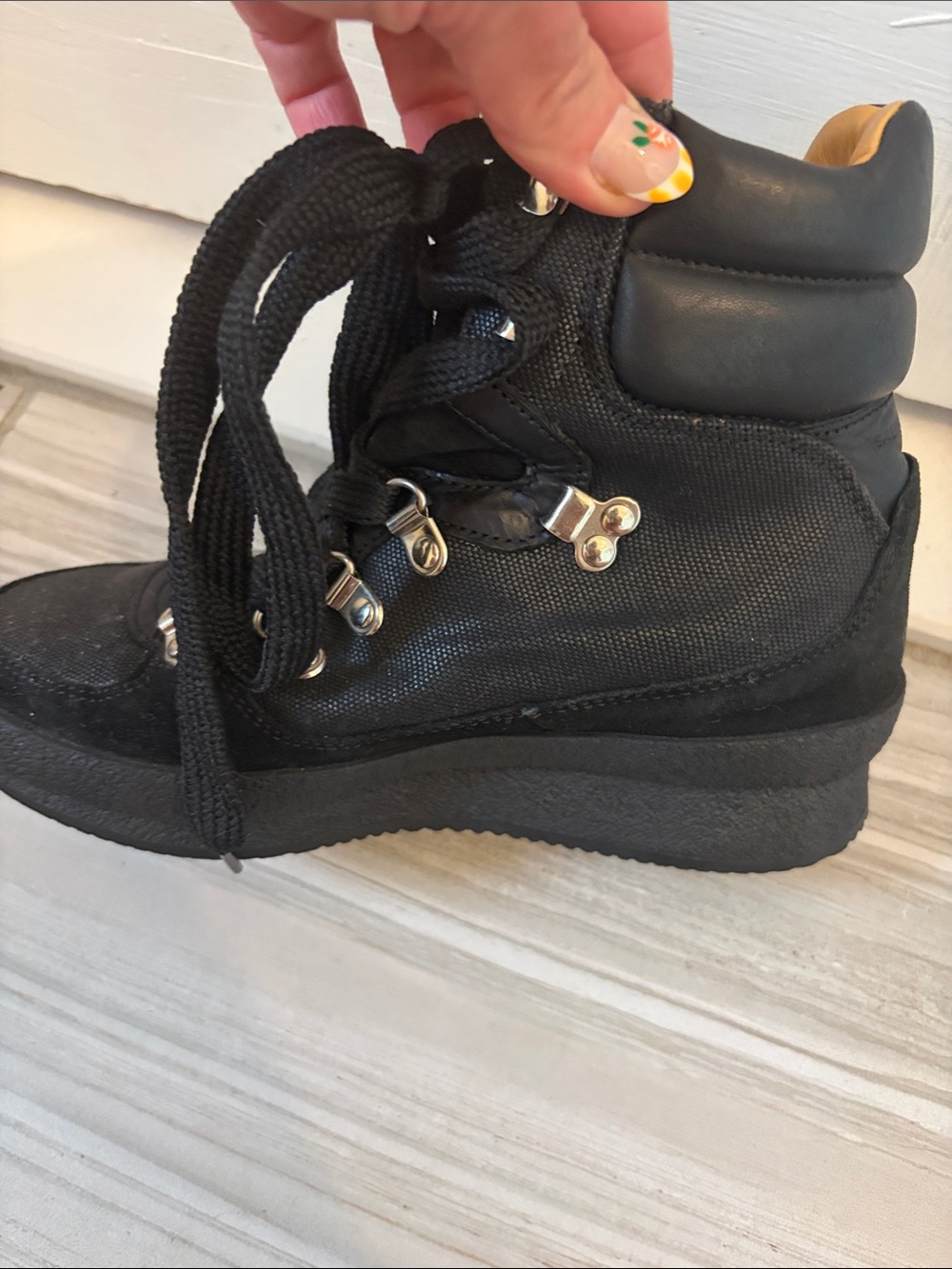Isabel Marant Black Lace-Up High-Top Hiking Boots with Tan Lining - Picture 9 of 11